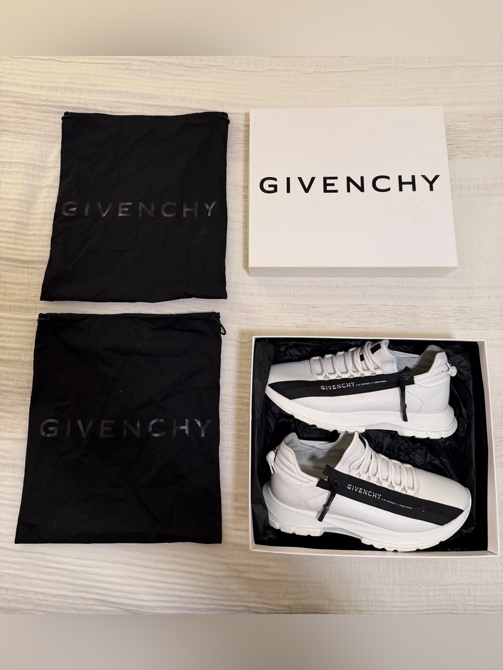 Givenchy Spectre Runner Zip Sneakers White Sz 45 w/ Original Box & (2) Dustbags